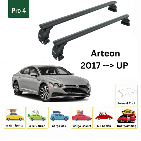 Für Volkswagen Arteon 2017-Up Dachträger Querstange Metallhalterung Normales Dach Alu Schwarz