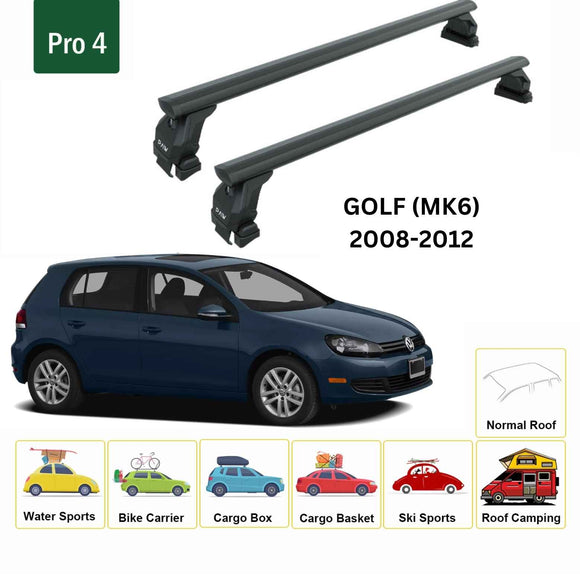 Für Volkswagen Golf 5D 2008–12 Dachträger, Querträger, Metallhalterung, normales Dach, Alu, Schwarz