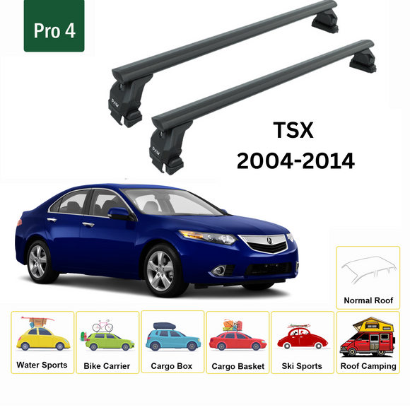 Für Acura TSX 2004–14 Dachträger Querträger Metallhalterung Normales Dach Alu Schwarz