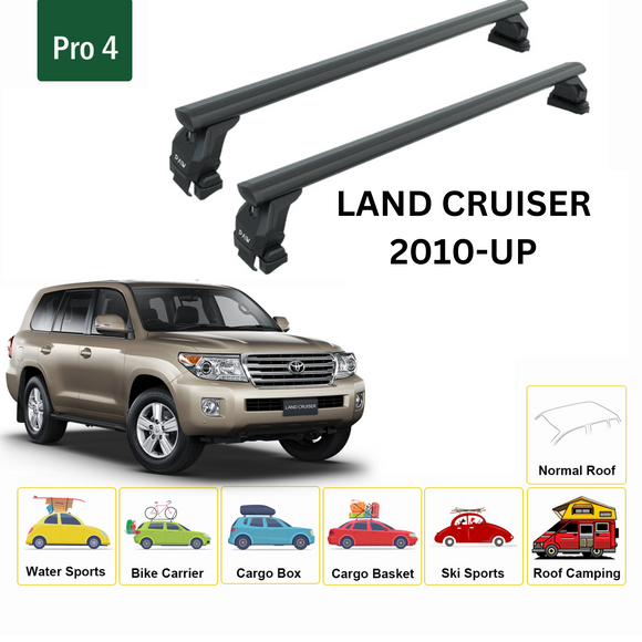 Für Toyota Land Cruiser 2010-Up Dachträger Querträger Metallhalterung Normales Dach Alu Schwarz