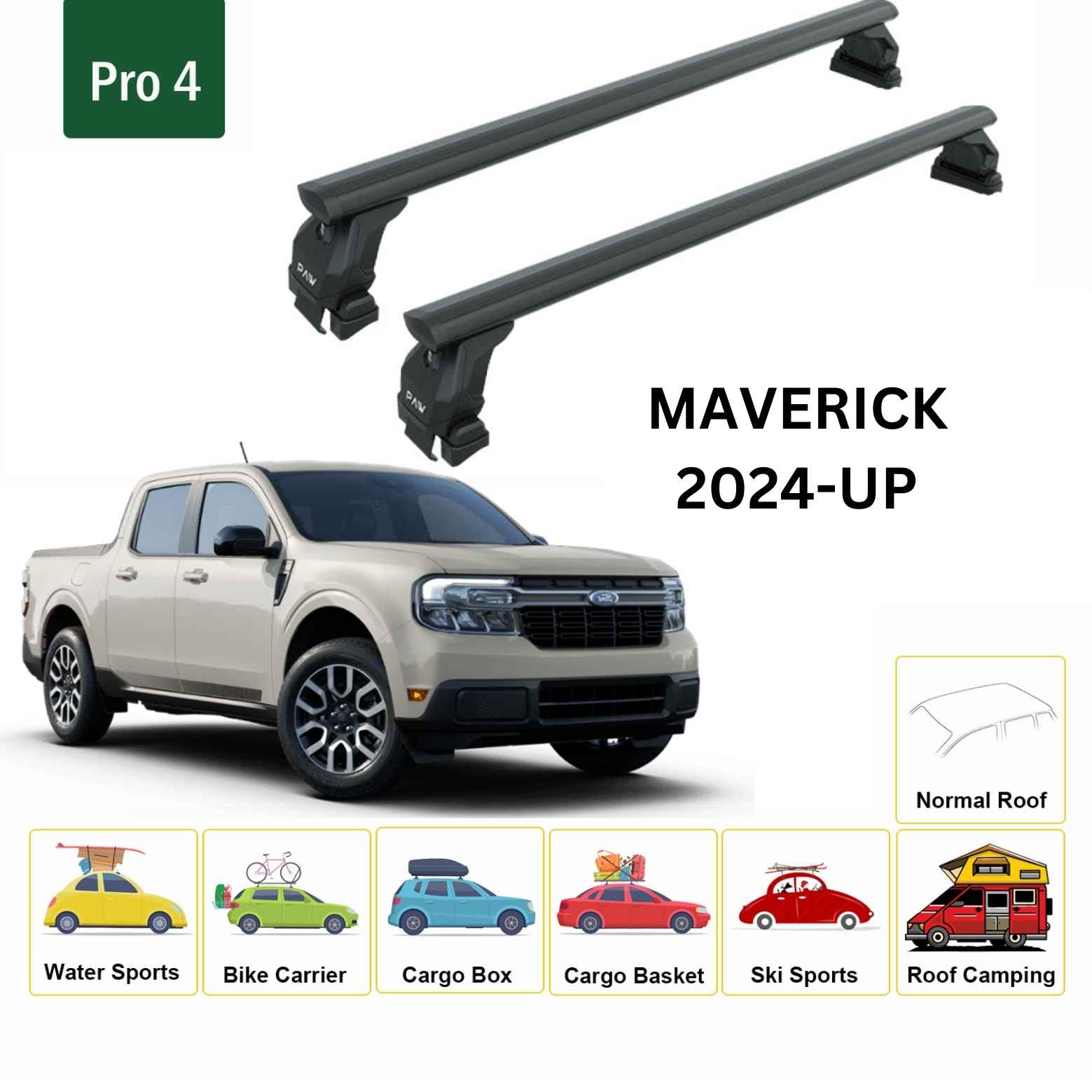 For Ford Maverick 2024-Up Roof Rack Cross Bars Normal Roof Alu Black - 0