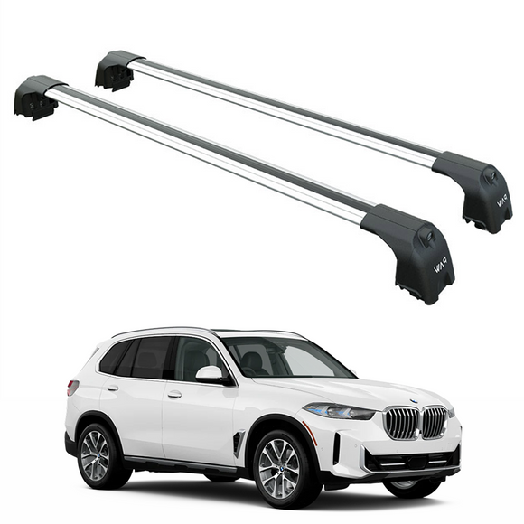 Für BMW X5 G05 2018-Up Dachträgersystem, Aluminium-Querstange, Metallhalterung, bündige Schienen, Silber