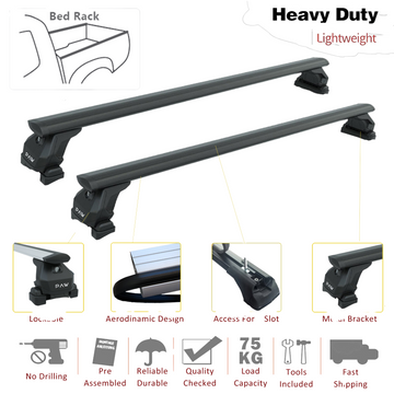 For RAM 1500 (2009-2025) Bed Rack Cross Bars with Metal Brackets (Aluminum, Black) + RealTruck Tonneau Cover w/ T-Slot Rails - 0