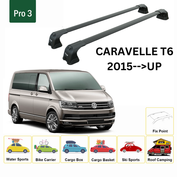 Für Volkswagen Caravelle T6 2015-Up Dachträger Querträger Metallhalterung Fixpunkt Alu Schwarz