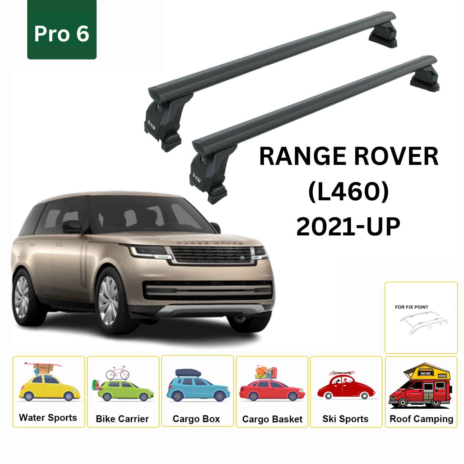 For Land Rover Range Rover (L460) 2021-Up Cross Bars Fix Point Pro 6 Alu Black - 0