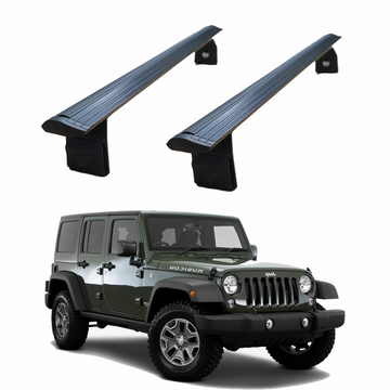 Für Jeep Wrangler JK 2007–2018 Dachträgersystem, Aluminium-Querstange, Metallhalterung, abschließbar, mit Regenrinnen schwarz
