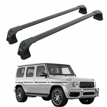 Für Mercedes G-Serie 1990–2018, Dachträgersystem, Träger, Querträger, Aluminium, abschließbar, hochwertige Metallhalterung mit Regenrinnen, Schwarz