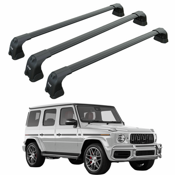 Für Mercedes G-Serie 1990–2018, Dachträgersystem, Träger, Querträger, Aluminium, abschließbar, hochwertige Metallhalterung mit Regenrinnen, Schwarz