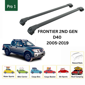 For Nissan Frontier D40 2009-2021 Roof Rack Cross Bars Raised Rail Black - 0