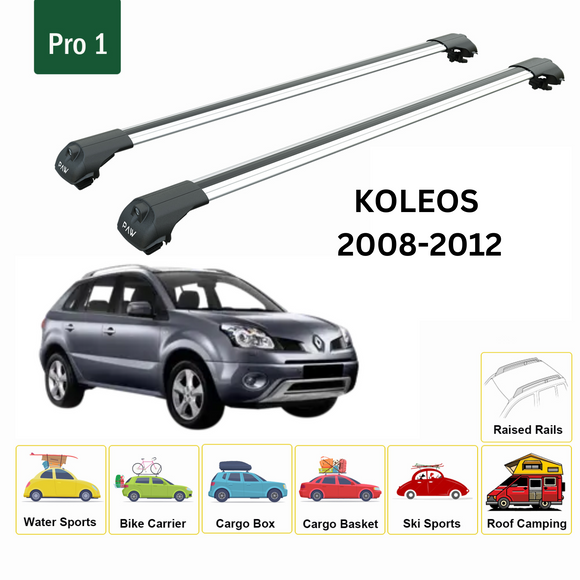 Für Renault Koleos 2008–2012 Dachträgersystem, Aluminium-Querstange, Metallhalterung, normales Dach, Silber