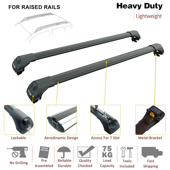 For Volkswagen Amarok Aventura 2020-2025 Roof Rack Cross Bar Raised Rail, Black