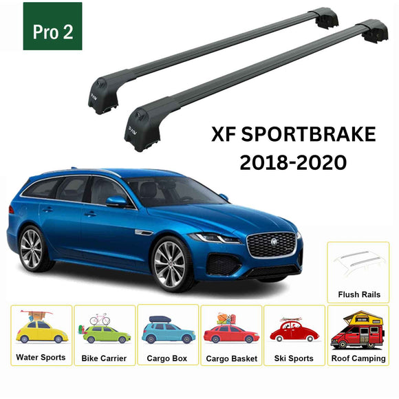 For Jaguar XF Sportbrake 2018-2020 Roof Rack Cross Bars Flush Rail Alu Black