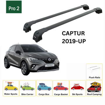 For Renault Captur 2019-2025 Roof Rack System, Aluminium Cross Bar, Metal Bracket, Flush Rail, Black - 0