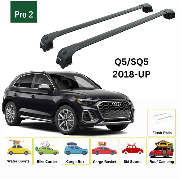 Für Audi Q5 / SQ5 2009–2017, Dachträger, Dachträgersystem, Aluminium-Querstange, Metallhalterung, bündige Schienen, schwarz