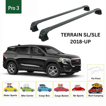 For GMC Terrain SL/SLE 2018-2024 Roof Rack Cross Bars Fix Point Alu Black - 0