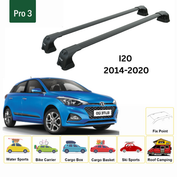 Für Hyundai i20 2014–2020 Dachträgersystem, Aluminium-Querstange, Metallhalterung, abschließbar, schwarz - 0