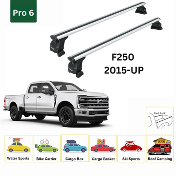 For Ford F250 Bed Rack for Retractable Covers with T-slots 2015-Up Silver - 0