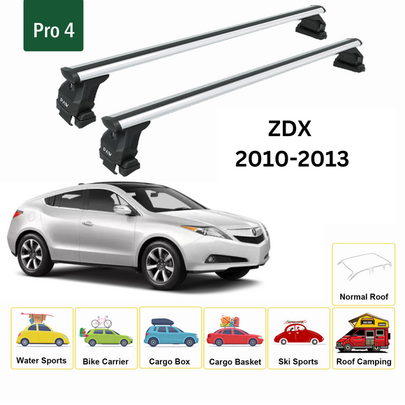 Für Acura ZDX 2010–13 Dachträger, Querträger, Metallhalterung, normales Dach, Alu, Silber