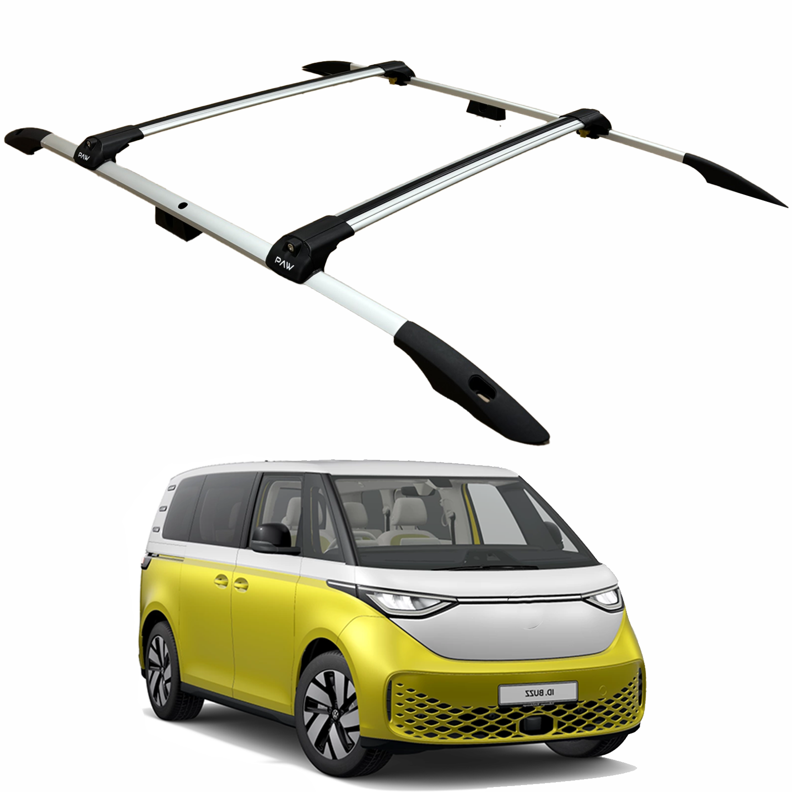 Für Volkswagen ID Buzz ab 2022 Dachseitenschienen und  Dachträger-Querstangen Alu Silber