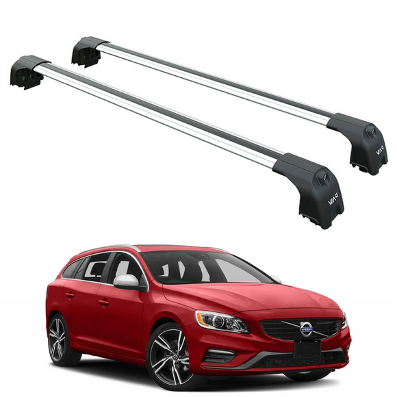 Für Volvo V60 Kombi 2010–18, Dachträger, Querstange, Metallhalterung, bündige Schiene, Silber