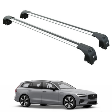 For Volvo V60 Estate 2018-2025 Roof Rack Cross Bar Flush Rail Alu Silver