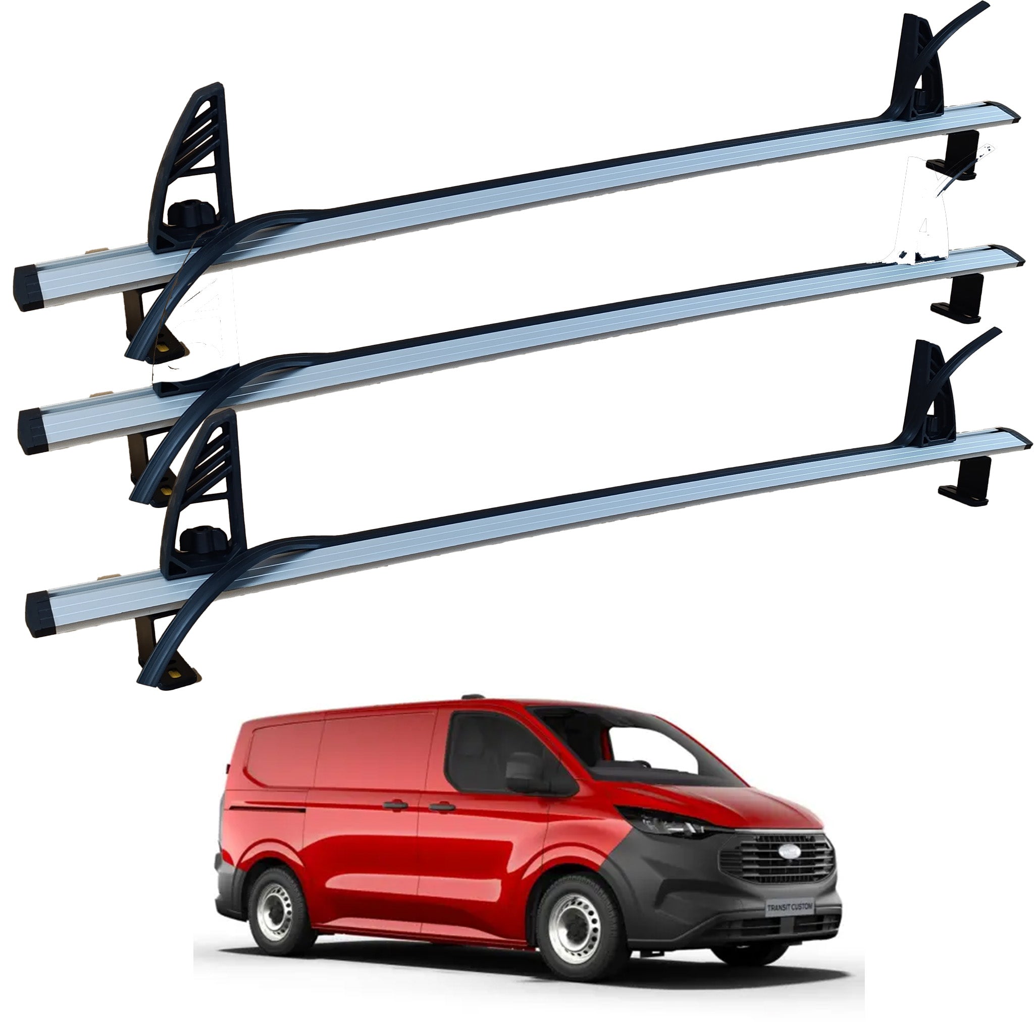 for Ford Transit Custom Roof Racks Cross Bars Carrier Alu 2023 Up 3 Qty Black