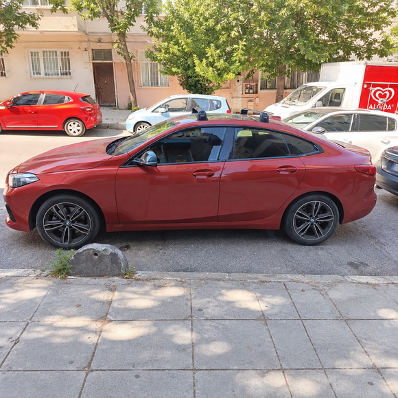 Vehicle fitment example of black fix point roof rack cross bars on BMW 2 Series Gran Coupe F44 2020-2024