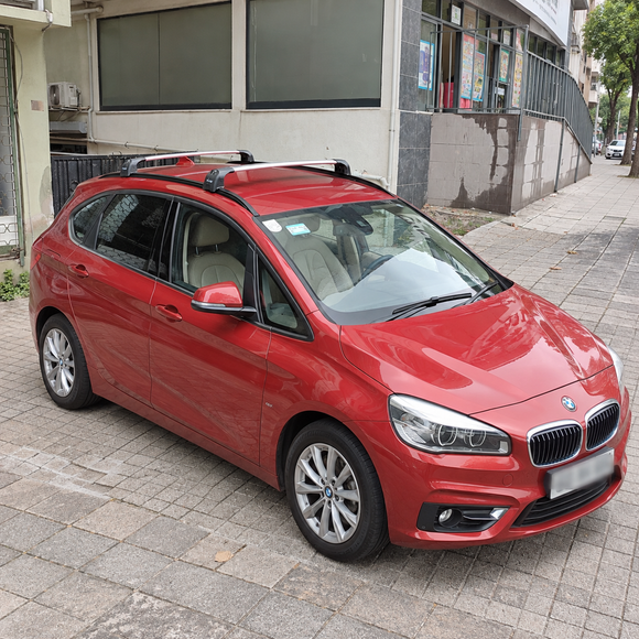 BMW 2 Series Active Tourer F45 2014-2021 black roof rack cross bars fitted to factory flush roof rails