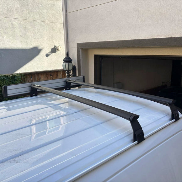 GMC Savana Van Roof Rack Cross Bars 1500 2500 3500 1996-Up – 3Qty T-Slot Aluminum Bars (Black), Rain Gutter Mount, No Drilling, 4 Load Stops, for Work & Recreation