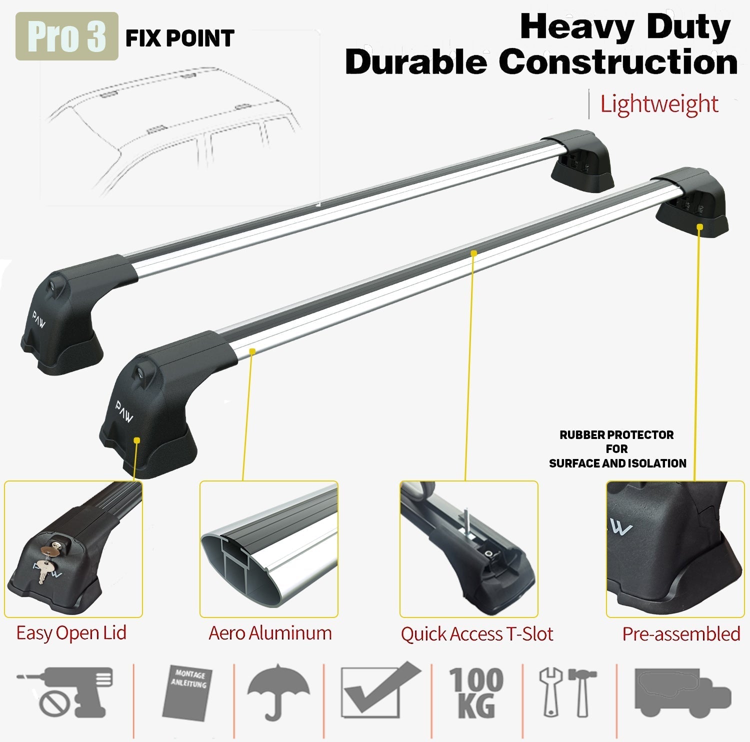 For Nissan X-Trail T32 Roof Rack System, Aluminium Cross Bar, Fix Point, Silver 2014-2021