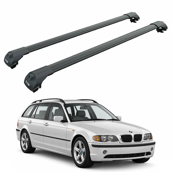 For BMW 3 Series Touring (E46) 1999-2005 Roof Rack Cross Bars Raised Rail, Black