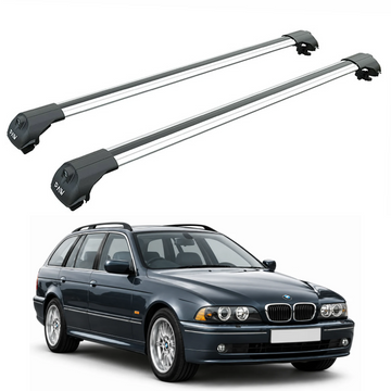 For BMW 5 Series Touring/Wagon (E39) 1997-2004 Roof Rack Cross Bars Raised Rail, Silver