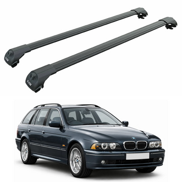 For BMW 5 Series Touring/Wagon (E39) 1997-2004 Roof Rack Cross Bars Raised Rail, Black