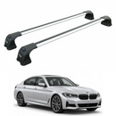 BMW 5 Series Sedan G30 2016-2023 with silver fix point roof rack cross bars installed