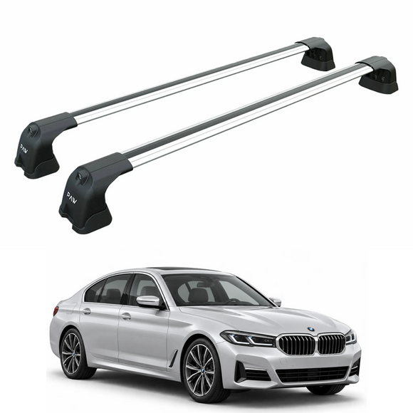 BMW 5 Series Sedan G30 2016-2023 with silver fix point roof rack cross bars installed