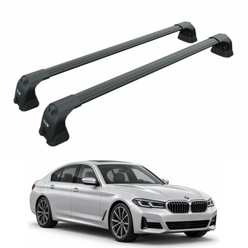 BMW 5 Series Sedan G30 2016-2023 with black fix point roof rack cross bars installed