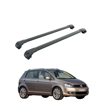 Für Volkswagen Golf Plus 2009-Up Dachträger Querstange Metallhalterung Erhöhte Schiene Alu Schwarz