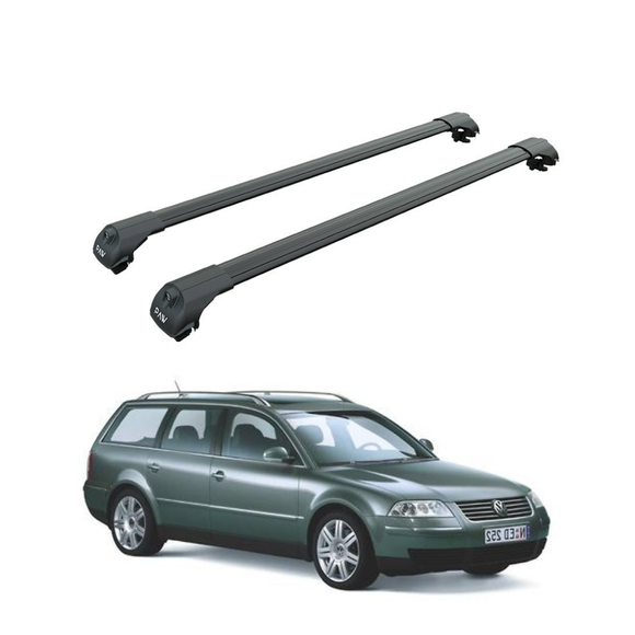Für Volkswagen Passat Variant B6 2005–11 Dachträger, Querträger, Metallhalterung, erhöhte Schiene, Alu, Schwarz
