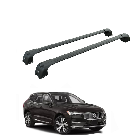 Für Volvo XC60 2017-Up Dachträger Querstange Metallhalterung Flush Rail Alu Schwarz