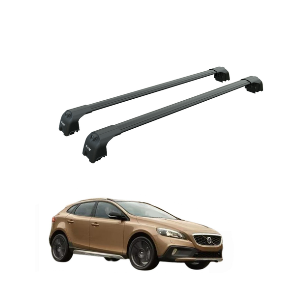 For Volvo V40 2013-2019 Roof Rack Cross Bar Flush Rail Alu Black