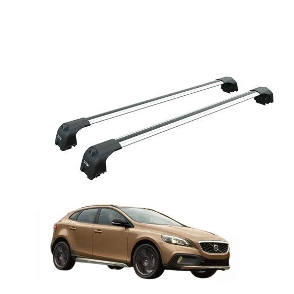Für Volvo V40 2013–19 Dachträger, Querträger, Metallhalterung, bündige Schiene, Alu, Silber