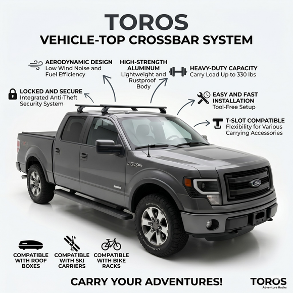Für Ford F150 2016-Up Dachträgersystem, Aluminium-Querstange, Metallhalterung, abschließbar, Schwarz