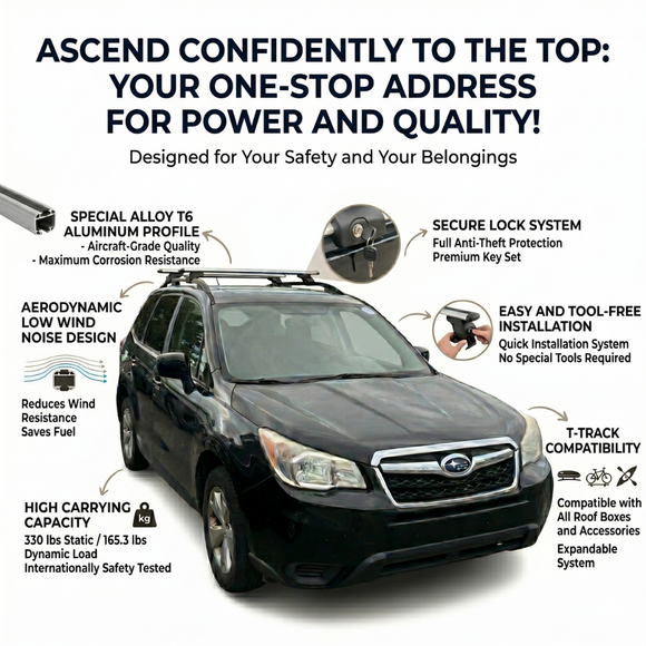 For Subaru Forester SJ (2013-2018) Roof Rack Cross Bars Raised Rail Black