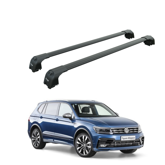 Für Volkswagen Tiguan Allspace 2017-Up Dachträger Querstange Metallhalterung Erhöhte Schiene Alu Schwarz