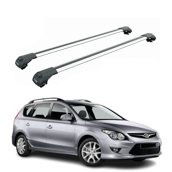 For Hyundai i30 Wagon 2008-2012 Roof Rack Cross Bars Raised Rail, Black