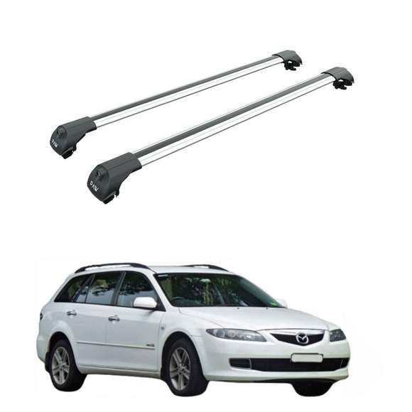 For Mazda 6 Estate 2002-2007 Roof Rack Cross Bars Raised Rail, Silver