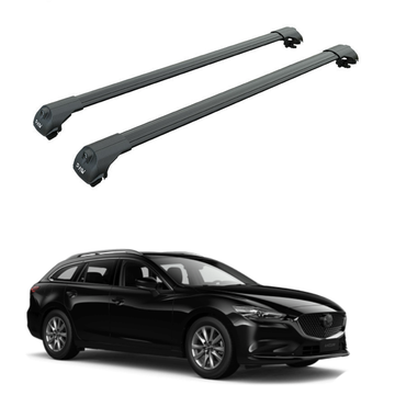 For Mazda 6 Estate 2013-2016 Roof Rack Cross Bars Raised Rail, Black