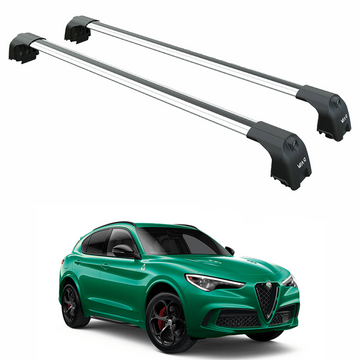 For Alfa Romeo Stelvio (2017-2022) Roof Rack Cross Bars Flush Rail, Silver