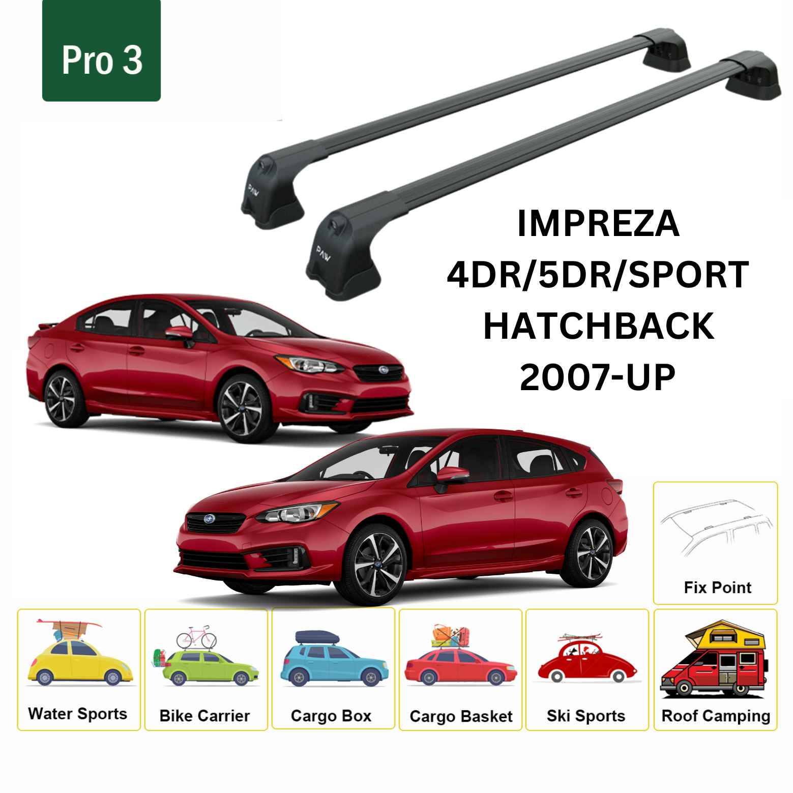 For Subaru Impreza 2007-UP Roof Rack Cross Bar Metal Bracket Fix Point Alu Black - 0