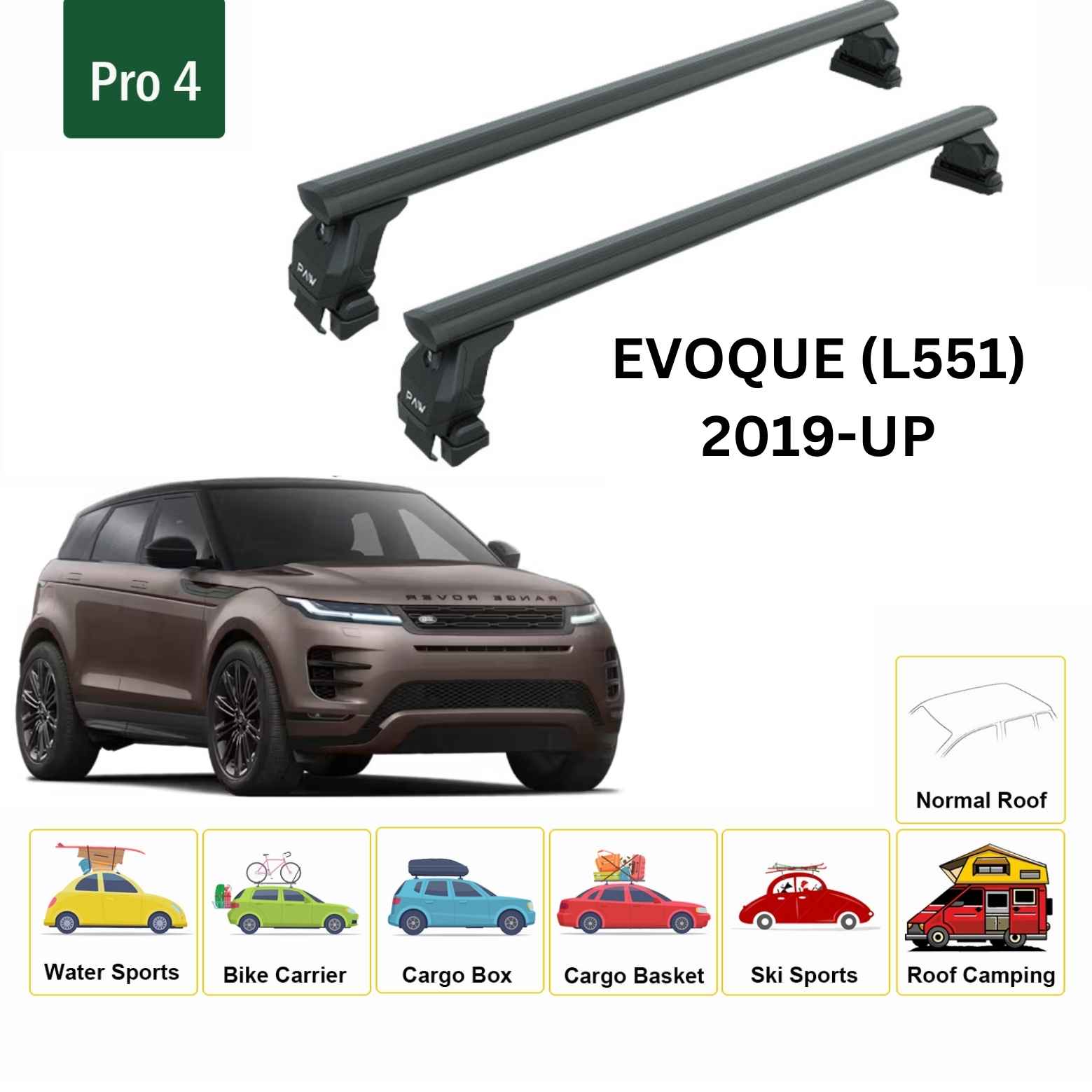 For Land Rover Evoque (L551) 2019-Up Roof Rack Cross Bars Normal Roof Alu Black